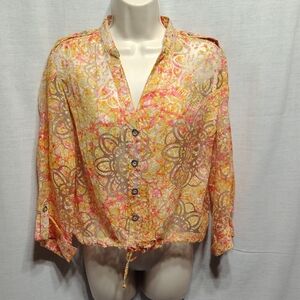 Vibrant Sheer Floral Button-Up Blouse